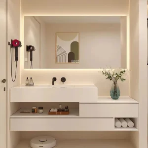 Vanité de salle de bain de 60 pouces, Double évier, armoire de salle de bain, plaque minimaliste moderne, lavage des mains, lavabo sans couture, combinaison en bois massif Vanité de salle de bain de 60 pouces, Double évier, armoire de salle de bain, plaque minimaliste moderne, lavage des mains, lavabo sans couture, combinaison en bois massif