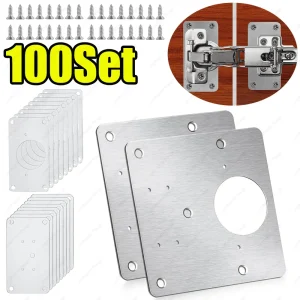 Kits de plaques de réparation de charnière d&rsquo;armoire, support de plaque de montage de charnière en acier inoxydable avec vis de montage pour meubles de cuisine, 2 à 100 ensembles