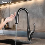 Robinet de cuisine noir à retrait en laiton, haut de gamme, design à trois fonctions, simple poignée, double contrôle froid et chaud