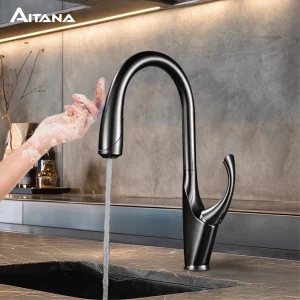 Robinet de cuisine noir à retrait en laiton, haut de gamme, design à trois fonctions, simple poignée, double contrôle froid et chaud Robinet de cuisine noir à retrait en laiton, haut de gamme, design à trois fonctions, simple poignée, double contrôle froid et chaud