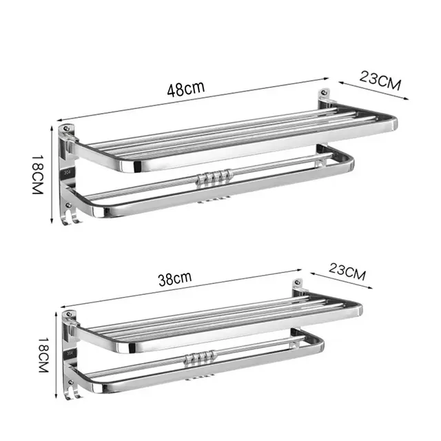 Porte serviettes mural pliable inoxydable chromé mat… – vue 6