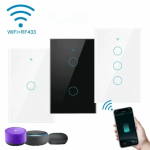 Interrupteur d&rsquo;éclairage intelligent WiFi, prise américaine, commande tactile, capteur tactile ouvert unique, contrôle par application, télécommande, commutateur à commande vocale