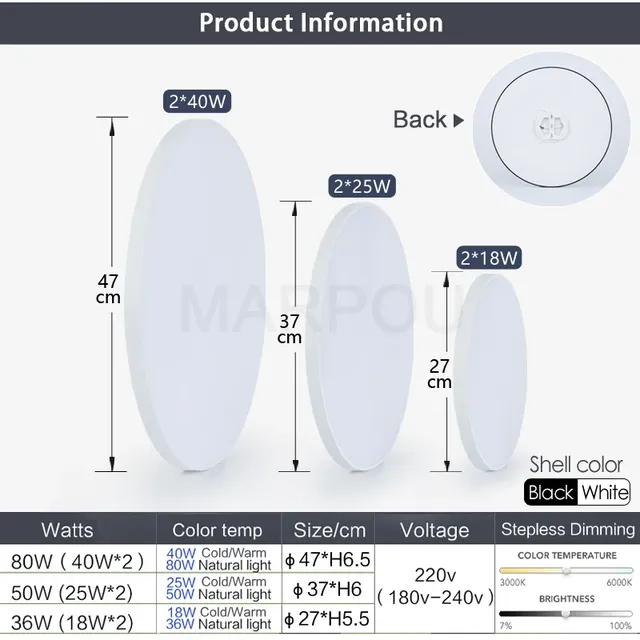 MARPOU plafonnier intelligent lampe à LED pour chambre… – vue 5