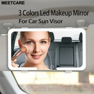 Miroir de maquillage de voiture pare-soleil avec 3 couleurs LED miroirs de maquillage à intensité variable écran tactile intérieur de voiture lumière cosmétique miroir électrique Miroir de maquillage de voiture pare-soleil avec 3 couleurs LED miroirs de maquillage à intensité variable écran tactile intérieur de voiture lumière cosmétique miroir électrique