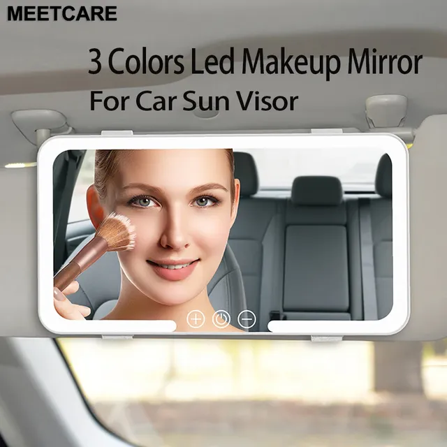 Miroir de maquillage de voiture pare-soleil avec 3…