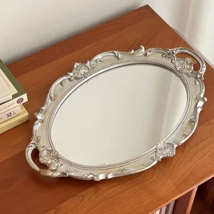Miroir mural décoratif de forme ovale, matériau en verre, format de bureau, plateau de rangement de bijoux, plaque de miroir, plateau miroir Vintage français
