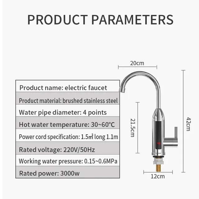 3000W chauffe-eau électrique robinet de cuisine robinet… – vue 4
