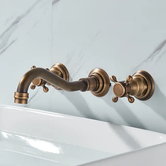 Anqitue robinet de lavabo en laiton à Double poignée 3… – vue 3