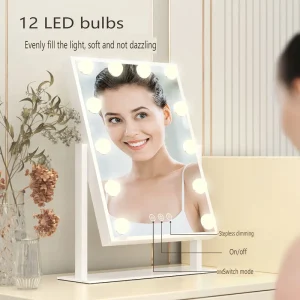 Miroir de maquillage éclairé miroir de maquillage LED Hollywood avec 12 ampoules miroir de vanité LED intelligent en métal de bureau miroir de vanité à écran tactile