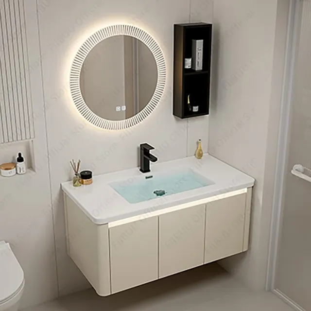 Meuble vasque suspendu trois portes monobloc blanc cuve…
