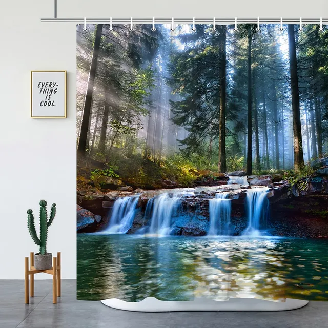 Rideau de douche cascade de forêt enchanteresse
