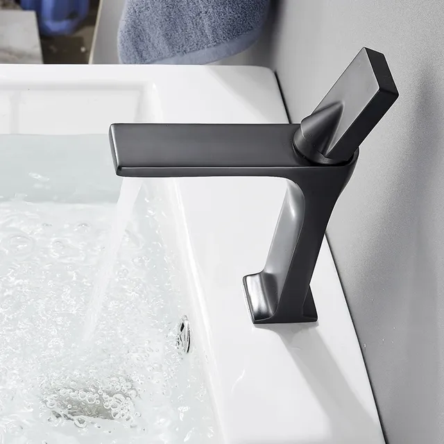Mitigeur lavabo laiton noir mat contemporain bec cascade… – vue 4