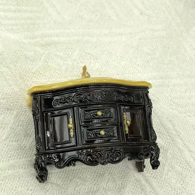 Meuble vasque miniature baroque victorien noir sculpté… – vue 5