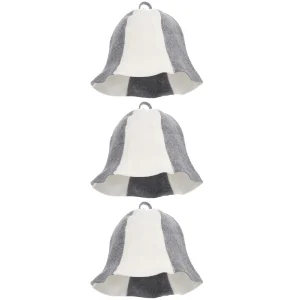 chapeaux sauna feutre laine lot trois bicolore gris blanc cloche bord ondulé coutures apparentes taille unique unisexe boucle suspension feutrée