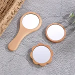Miroir à main rond en bois vintage pour femme, compact, portable, cosmétique, maquillage, vanité, voyage