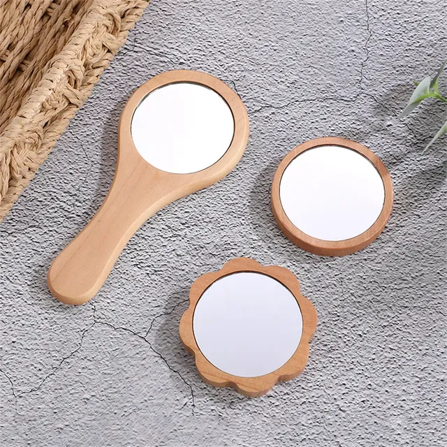 Miroir main poignée ergonomique bois naturel verni…