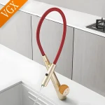 VGX robinet de cuisine doré, robinets d&rsquo;évier en caoutchouc, robinets de pulvérisation à jet extractible, mélangeur de cuisine rotatif, robinet d&rsquo;eau, grue chaude et froide en laiton
