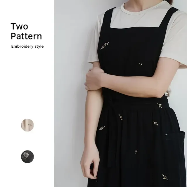 Tablier imperméable brodé en coton lavé avec poches pour… – vue 3