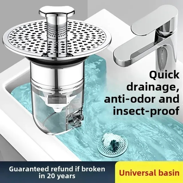 Bonde lavabo universelle antibouchage inox chromé tamis… – vue 4