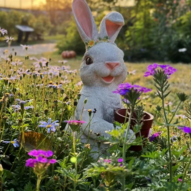 Bassin de maintien créatif en résine de lapin pour jardin – vue 3