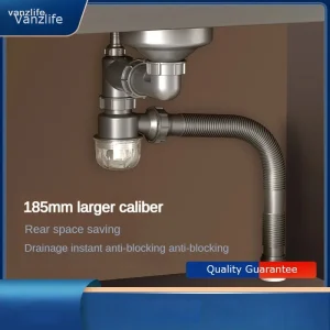 Évier de cuisine en acier inoxydable, 185mm, grande taille, bac à vaisselle, tuyau de vidange simple, Downcomer