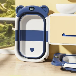 Baignoire épaisse en forme d&rsquo;ours pour bébés, 1 pièce, pour s&rsquo;asseoir ou s&rsquo;allonger, baignoire pliante intelligente à détection de température pour bébés