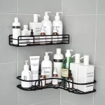 Étagères de rangement d&rsquo;angle de salle de bains, support mural pour shampoing, panier de vidange de douche en fer, organisateur sans poinçon, accessoires de bain