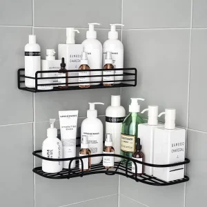 Étagères de rangement d&rsquo;angle de salle de bains, support mural pour shampoing, panier de vidange de douche en fer, organisateur sans poinçon, accessoires de bain