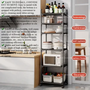 Étagère de cuisine à 6 niveaux, rangement ménager à plusieurs niveaux T1 pour micro-ondes, étagère de rangement multifonctionnelle pour four, casseroles et poêles