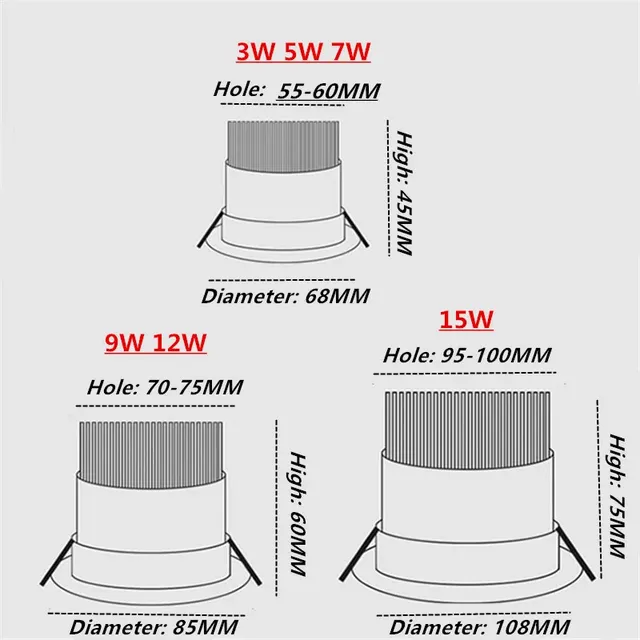 Rond Dimmable encastré LED Downlights 5W 7W 9W 12W 15W… – vue 4