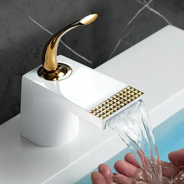 Bassin de bain cascade en laiton doré blanc – vue 5