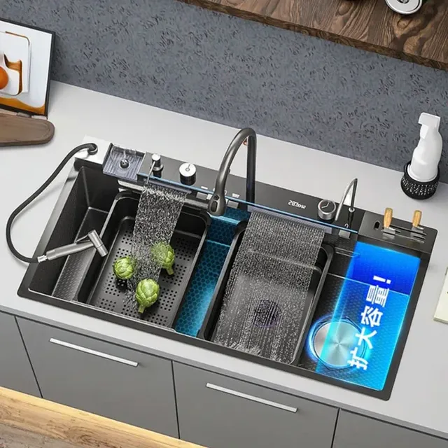 Évier cuisine acier inoxydable 304 noir mat trois bacs… – vue 2
