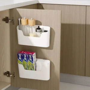 Support de rangement adhésif mural de cuisine, boîte de rangement multifonctionnelle pour porte d&rsquo;armoire sous évier, étagère à tiroir, organisateur de salle de bains