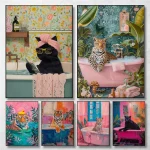 Baignoire colorée Animal tigre zèbre chat noir esthétique toile peinture nordique salle de bain mur Art affiche salon décor à la maison