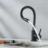 Robinet de cuisine en acier inoxydable noir, pliage libre de robinets à angles multiples, mitigeur d&rsquo;eau chaude et froide à trou unique pour lavabo
