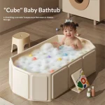 Grande baignoire pour bébé de 0 à 5 ans, baignoire pliable pour bébés assis et s&rsquo;allonger, bassin de bain tout-en-un pour nouveau-né, garde au chaud
