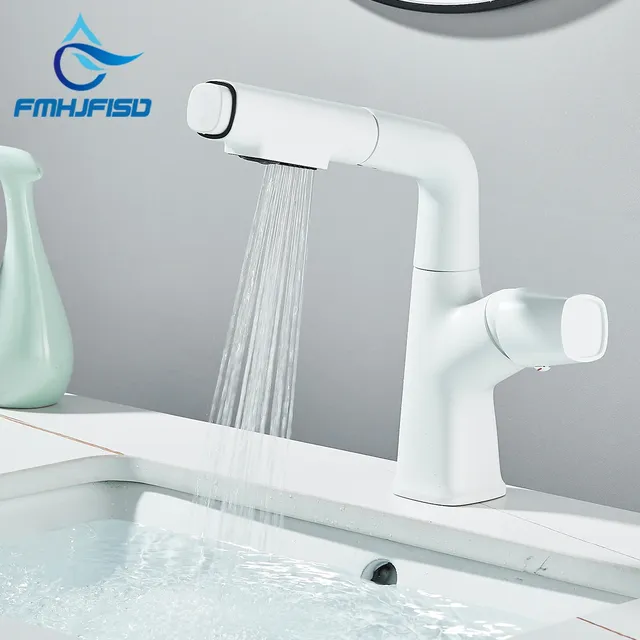 Robinet d'évier de lavabo blanc extractible soulève vers… – vue 2
