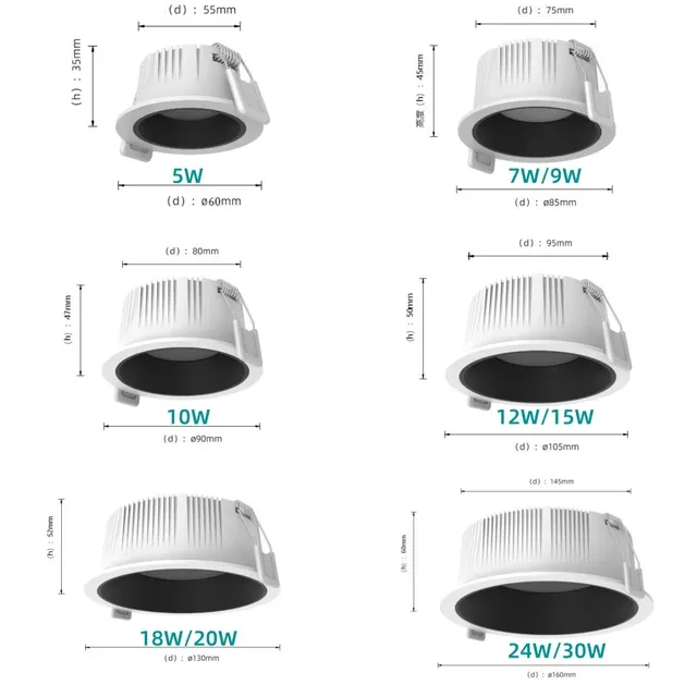 Dimmable Led Downlight COB Plafond Spot Light 5W 7W10W… – vue 4