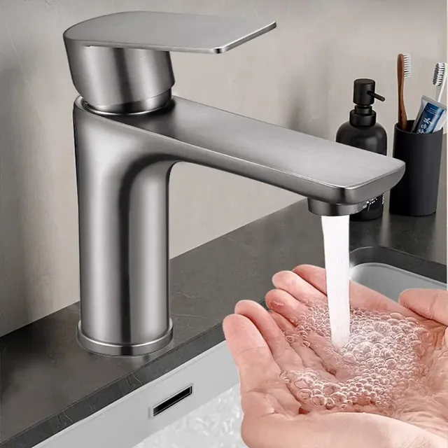 Robinet de lavabo noir en acier inoxydable épais – vue 4