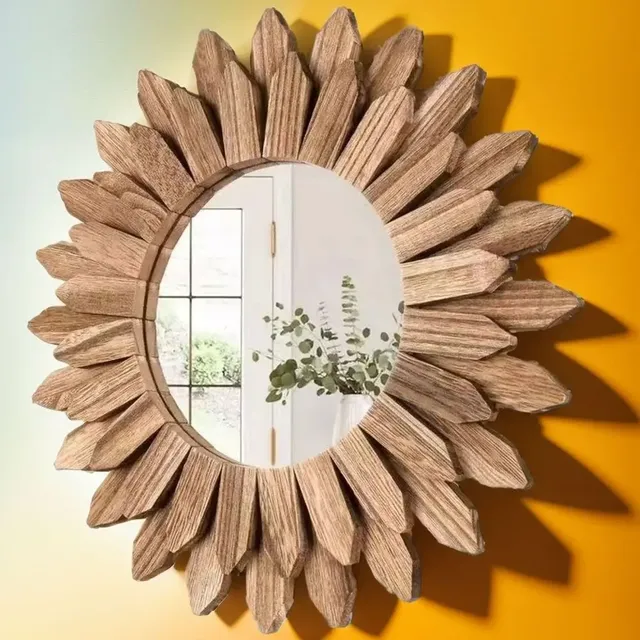 Miroir mural décoratif soleil bois sculpté rond… – vue 5