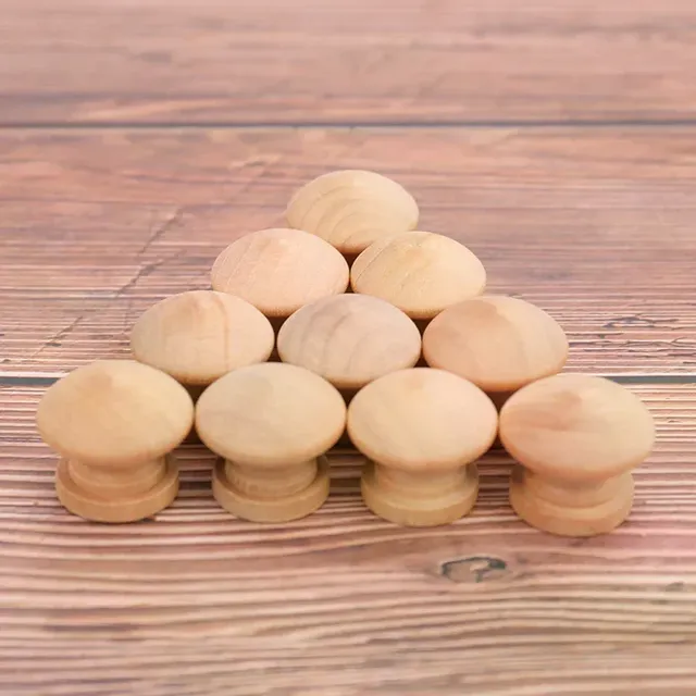 Lot dix boutons meuble bois naturel nonverni rond bombé… – vue 2