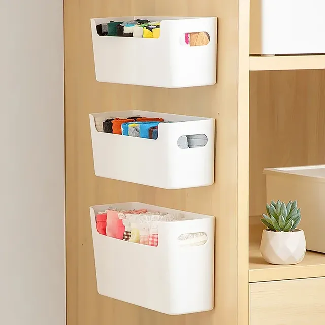 Lot trois paniers rangement muraux plastique rigide…