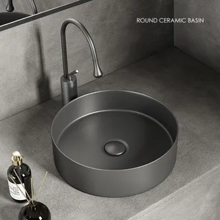 Lavabo de salle de bain moderne en céramique : blanc/gris foncé