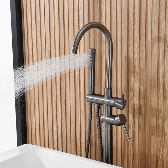 Robinet colonne bain îlot autoportant inox brossé gris… – vue 3