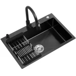 Éviers de cuisine en acier inoxydable noir, évier simple créatif Nano, ensemble de vidange de lavabo, lavabo fait à la main, accessoires de cuisine