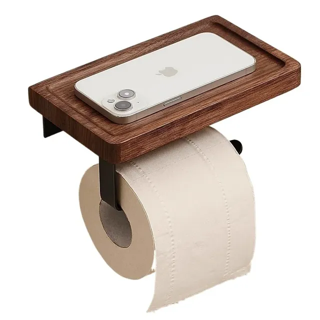 Porte papier toilette mural tablette bois noyer bras… – vue 5