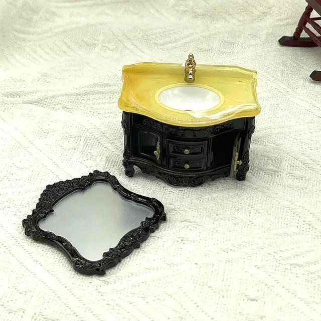 Meuble vasque miniature baroque victorien noir sculpté… – vue 4