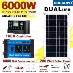 Système solaire 6000W, Kit complet 12V à 220V, contrôleur 100a, panneau 200W, générateur d’énergie solaire pour maison/Camping, batterie de secours Système solaire 6000W, Kit complet 12V à 220V, contrôleur 100a, panneau 200W, générateur d’énergie solaire pour maison/Camping, batterie de secours