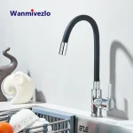 Wanmivezlo Robinet d&rsquo;évier de cuisine Tuyau d&rsquo;eau flexible 360 °   Robinet d&rsquo;eau de mélangeur d&rsquo;eau chaude froide de bâti de pont de poignée simple de rotation