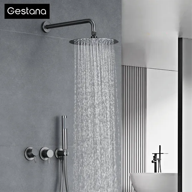 Système de pomme de douche mural gris pistolet en laiton…